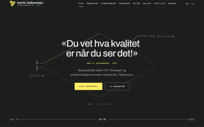 Skjermfangst av forsiden til KMG Stansefabrikk